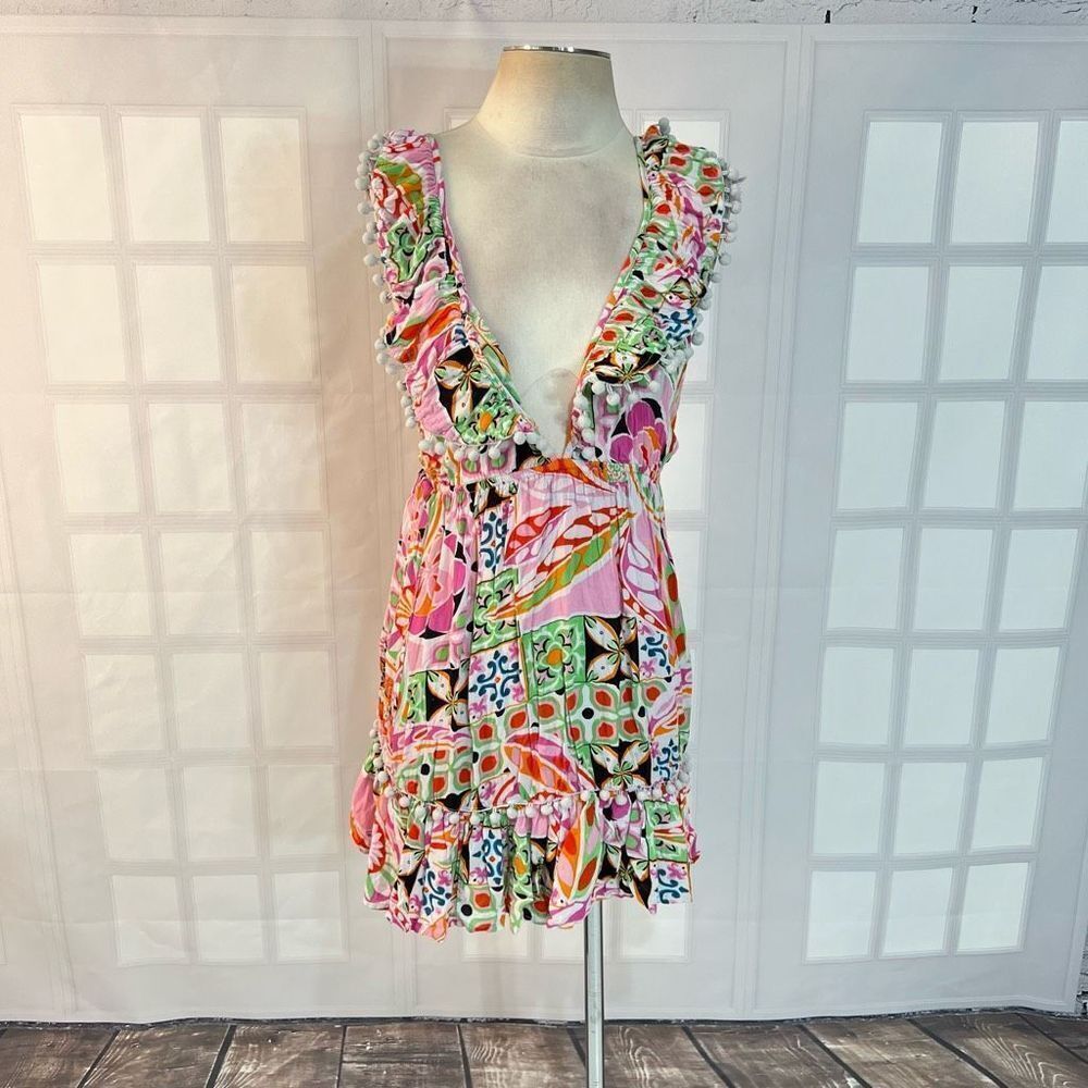 🔥🔥5 for $25 sale🔥🔥 ASOS retro Pom Pom fringe swim cover up mini dress size 2